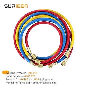 Amazon.co.jp: SURIEEN R410A AC冷媒充電ホースセット 72インチ